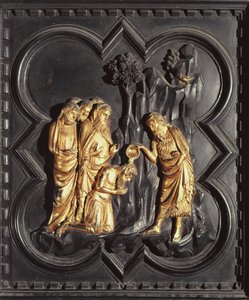 San Juan Bautista bautizando en el río Jordán, de las puertas sur del Baptisterio de San Giovanni, 1336